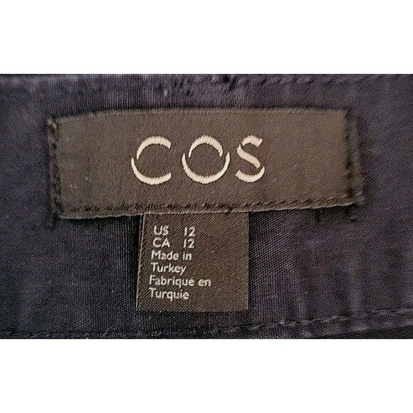 COS Pleated Barrel Leg Pants Womens 12 Navy Blue Cotton Baggy Loose Relaxed - Picture 3 of 8